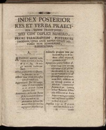 Index Posterior Res Et Verba Praecipua, Eadem Tradit Serie [...]