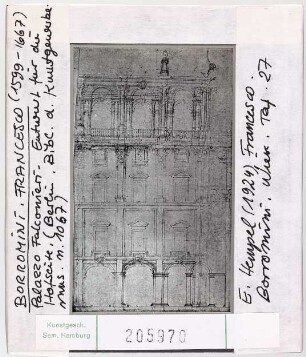 Rom: Palazzo Falconieri, Entwurf für die Hofseite. Borromini