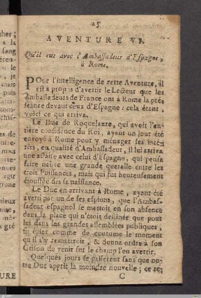 Aventure VI. Qu'il rut avec l'Ambassadeur d'Espagne à Rome.