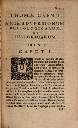 Thomae Crenii Animadversiones Philologicae Et Historicae, 2