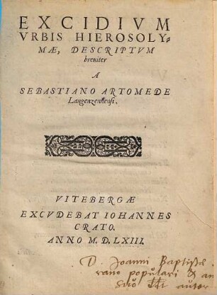 Excidivm Vrbis Hierosolymæ