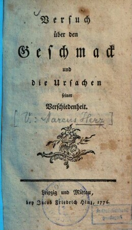 Versuch über den Geschmack und die Ursachen seiner Verschiedenheit