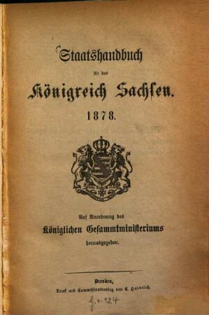 Staatshandbuch für den Freistaat Sachsen, 1878