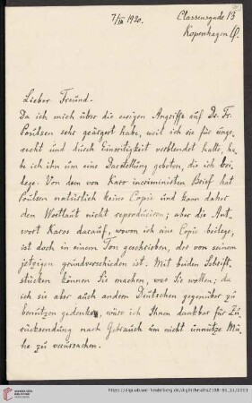 Briefe von Johan L. Heiberg an Franz Boll: Brief von Johan L. Heiberg an Franz Boll