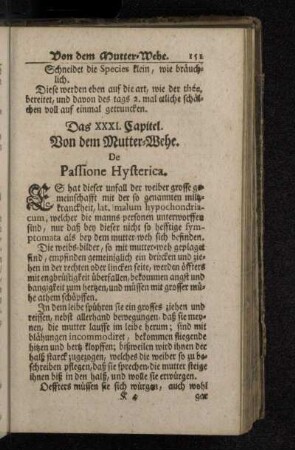 Das XXXI. Capitel. Von dem Mutter-Wehe. De Passione Hysterica.