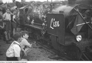 Dresden, Großer Garten. Pioniereisenbahn (Parkeisenbahn), 5. August 1952