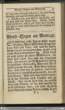 Abend-Segen am Montage