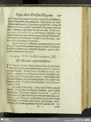 Caput VII. In Bellarmino IX. De Mundi consummatione
