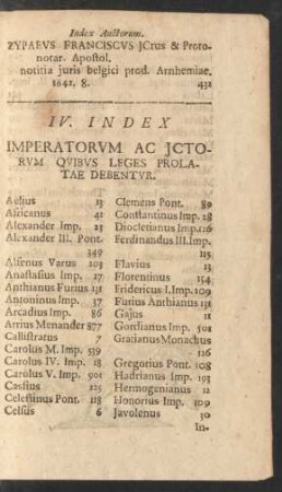 IV. Index Imperatorum Ac Ictorum ...