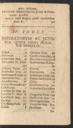 IV. Index Imperatorum Ac Ictorum ...