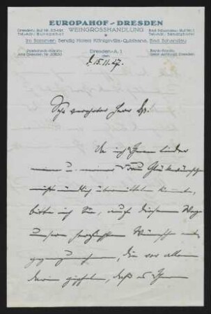 Brief von Adolf Arnhold an Gerhart Hauptmann