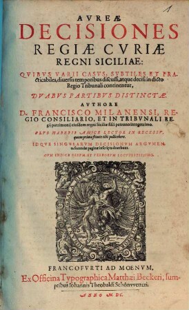 Aureae Decisiones Regiae Curiae Siciliae partes duae