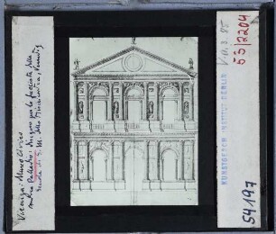 Venedig, Scuola Grande di Santa Maria della Misericordia,Palladio, Zeichnung für Fassade der Scuola Grande di Santa Maria della Misericordia (Architekturzeichnung) (Vicenza MC) : Fassade, Aufriss