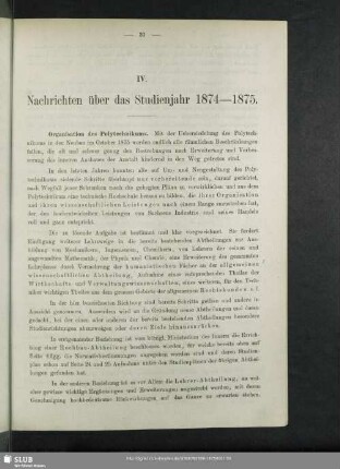 IV. Nachrichten über das Studienjahr 1874-1875