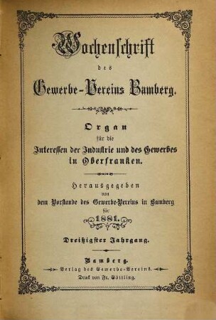 Wochenschrift des Gewerbe-Vereins Bamberg. 30. 1881