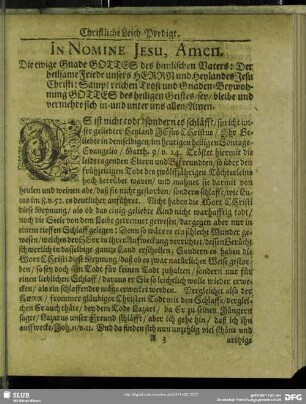 Leichenpredigt : Christliche Leichpredigt. [Eingang]. [Leich-Text]. [Abhandlung]