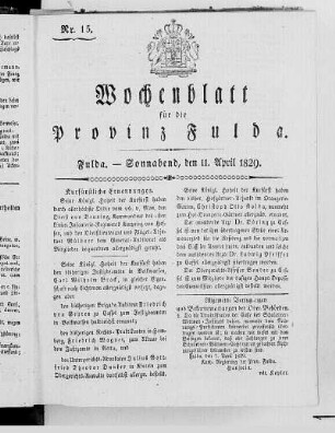 Nr. 15, Ausgabe vom 11. April 1829