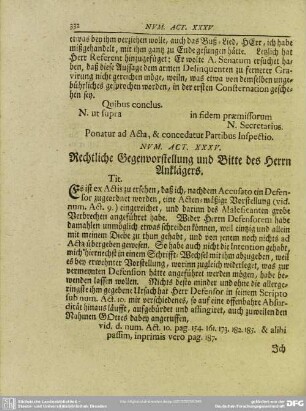 Num. Act. XXXV. Rechtliche Gegenvorstellung und Bitte des Herrn Anklägers