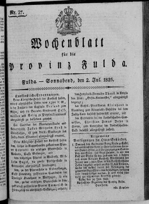 Nr. 27, Ausgabe vom 2. Juli 1825