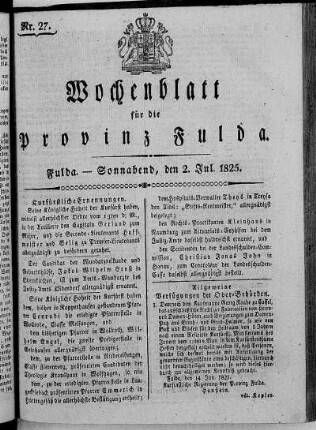 Nr. 27, Ausgabe vom 2. Juli 1825