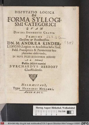 Disputatio Logica De Forma Syllogismi Categorici