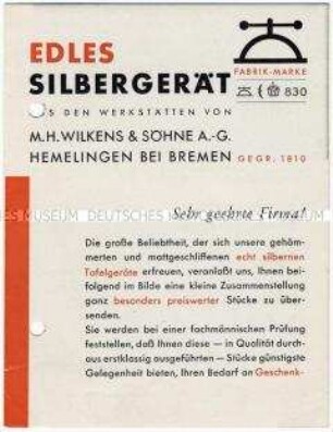 Silbernes Tafelgeschirr von der Firma Wilkens