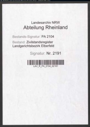 Geburtsregister Heiligenhaus