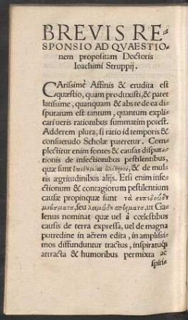 Brevis Responsio Ad Quaestionem propositam Doctoris Ioachimi Struppii.