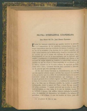 Politíca internacional sudamericana : Dos libros del Dr. José Sienra Carranza