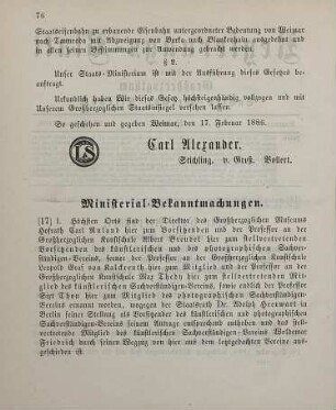 17. Ministerial-Bekanntmachung, Aenderungen in der Zusammensetzung des künstlerischen und des photographischen Sachverständigen-Vereins betreffend
