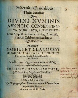 De Seruitijs Feudalibus Theses Iuridicae