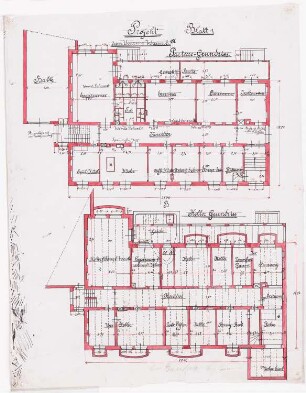 Vinzenz-Waisenhaus (mit Stallgebäude), Dortmund: Grundriss Keller und Parterre (Blatt 1)