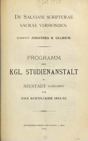 De Salviani scripturae sacrae versionibus