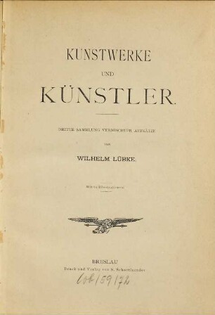Kunstwerke und Künstler : dritte Sammlung vermischter Aufsätze
