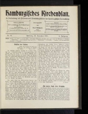 Nr. 48. Hamburg, 28. November 1909. 6. Jahrgang.