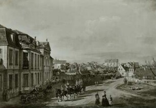 Warschau, Eiserner-Tor-Platz (links Rokoko-Palais der Familie Wielopolski, später den Fürsten Radziwill und Lubomirski gehörend, ganz rechts die Kuppel der klassizistischen, protestantischen Kirche)