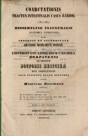 Coarctationis tractus intestinalis casus rarior : (Diss. inaug.) (acc. tab. lithogr.)