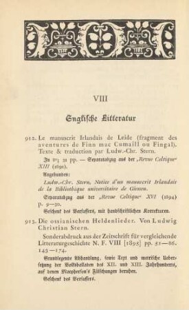 VIII Englische Litteratur