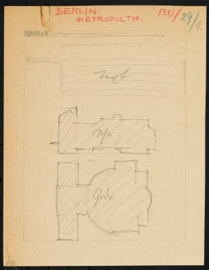 Theater Unter den Linden (auch: Metropol Theater, Komische Oper), Berlin: Layout-Skizze, drei Seiten