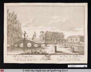 Vue et Perspective du Pont de Neptune, du Chateau, et de la Maison des Cavalliers de Reinsberg.