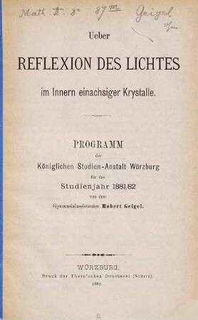 Ueber Reflexion des Lichtes im Innern einachsiger Krystalle