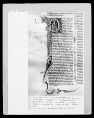 Lateinische Bibel — Initiale P (arabole) mit König Salomo, Folio 244 verso