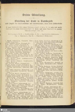Dritte Abteilung. Einteilung der Stadt