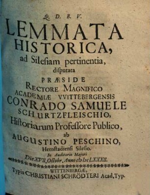 Lemmata Historica, ad Silesiam pertinentia