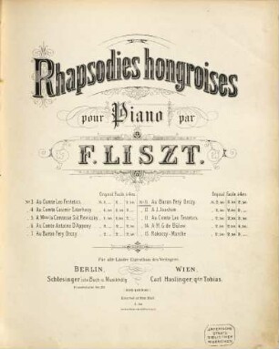 Rhapsodies hongroises : pour le piano. 11, Au Baron Fery Orczy