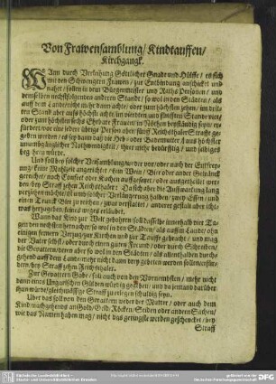 Von Frawensamblung, Kindtauffen, Kirchgang