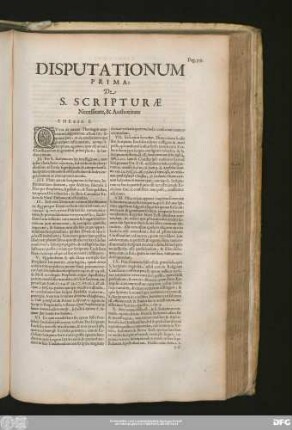 Disputationum Prima: De S. Scripturae Necessitate, & Authoritate