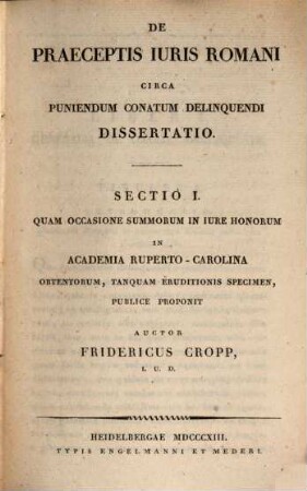 Friderici Cropp Commentatio de praeceptis iuris Romani circa puniendum conatum delinquendi, 1