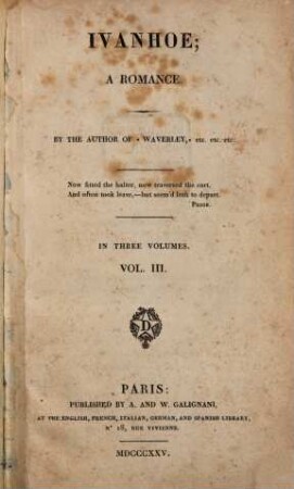 Ivanhoe : a romance ; in three volumes, 3