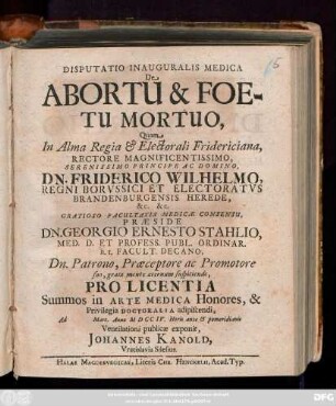 Disputatio Inauguralis Medica De Abortu & Foetu Mortuo